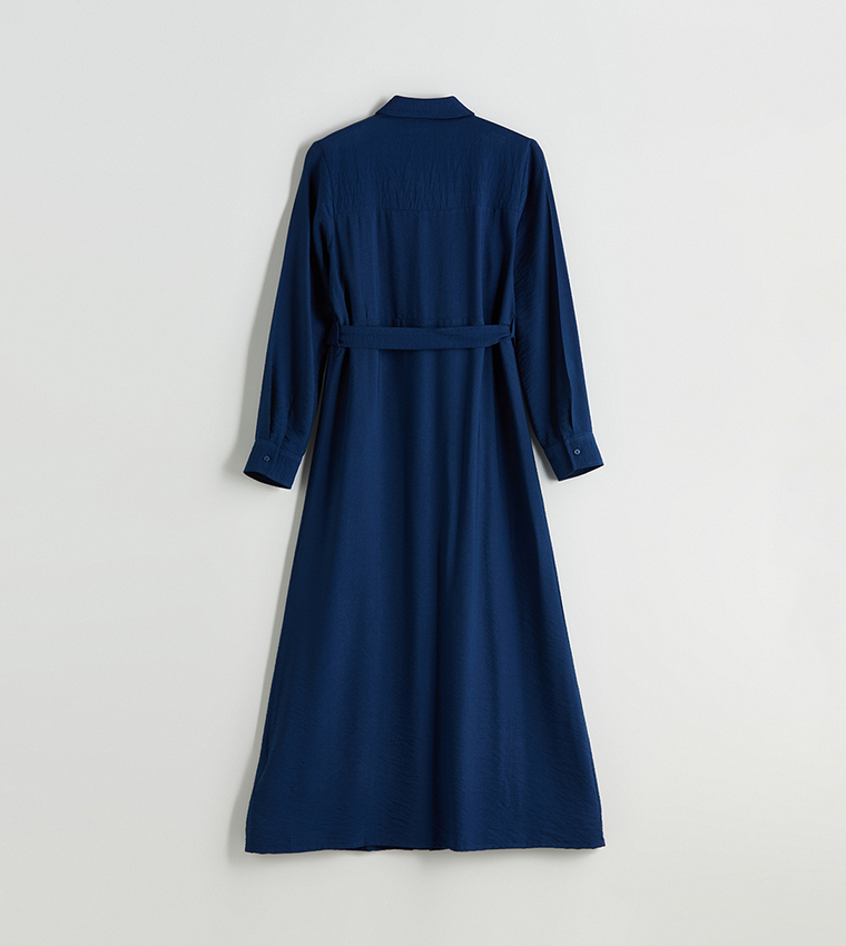 Belted Long Sleeves Shirt Dress