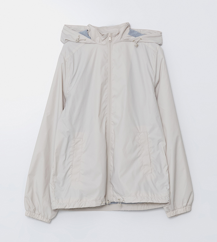 Solid Long Sleeves Hooded Raincoat