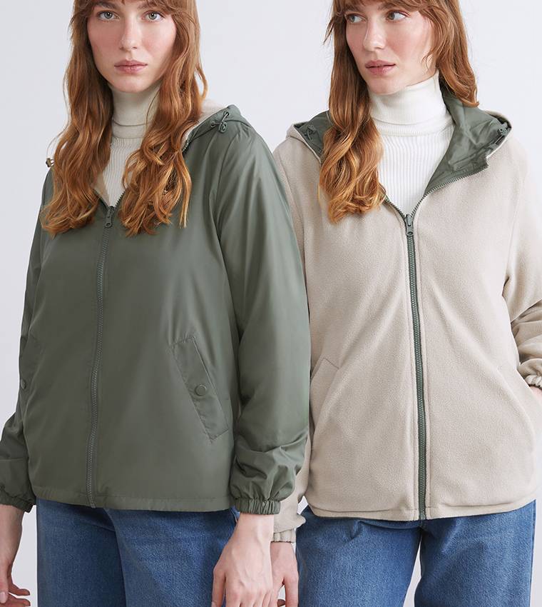 Buy LC Waikiki Zippered Long Sleeves Reversible Hooded Jacket In