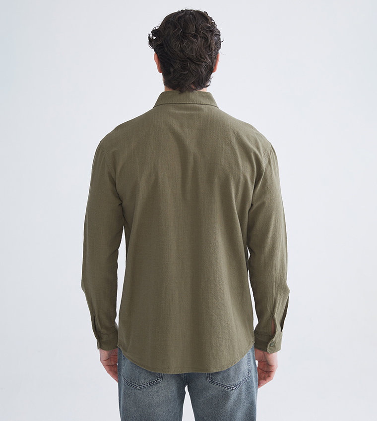 Textured Long Sleeves Linen-Look Shirt