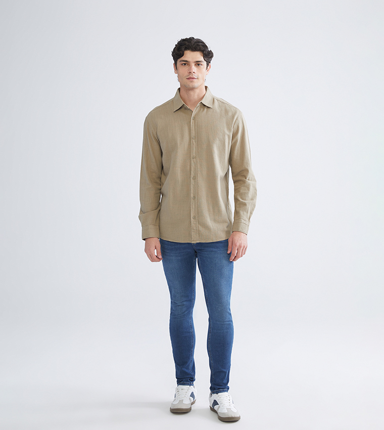 Textured Long Sleeves Linen-Look Shirt