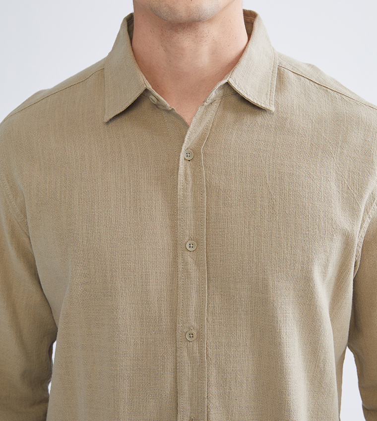 Textured Long Sleeves Linen-Look Shirt
