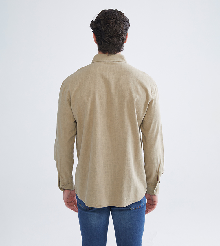 Textured Long Sleeves Linen-Look Shirt