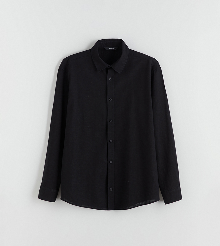 Textured Long Sleeves Linen-Look Shirt