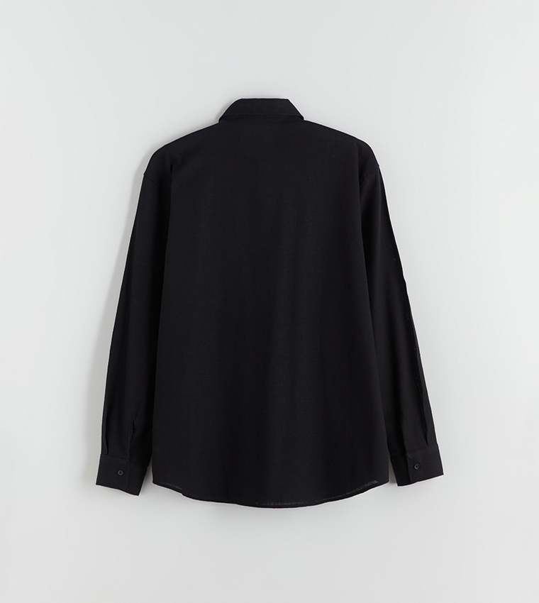 Textured Long Sleeves Linen-Look Shirt