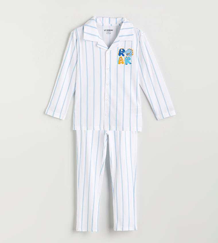 Striped Collared Pyjama Set