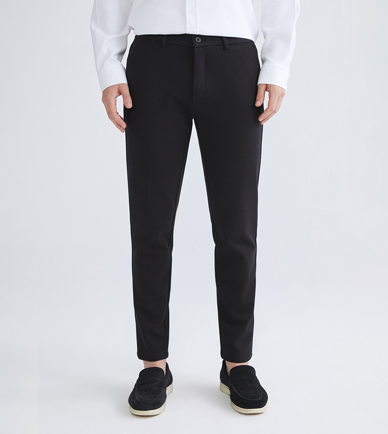 Solid Mid Rise Slim Fit Trousers