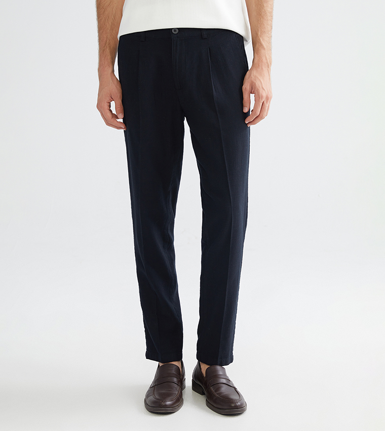 Linen Look Slim Fit Trousers