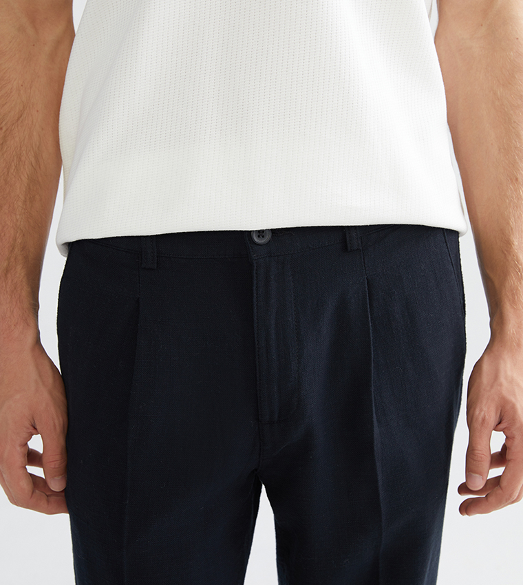 Linen Look Slim Fit Trousers