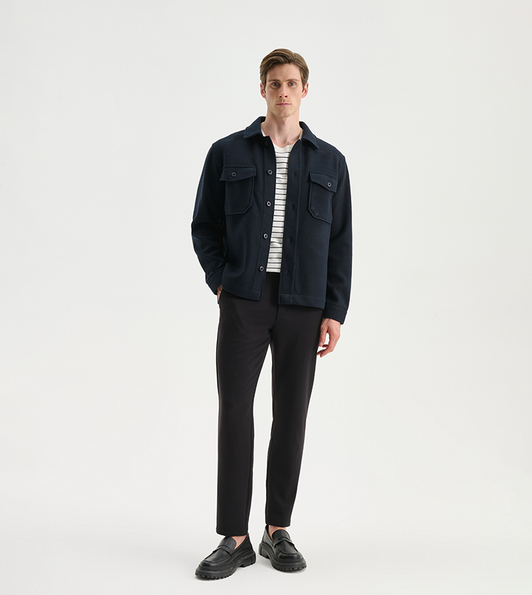 Solid Button-Closure Woven Trousers