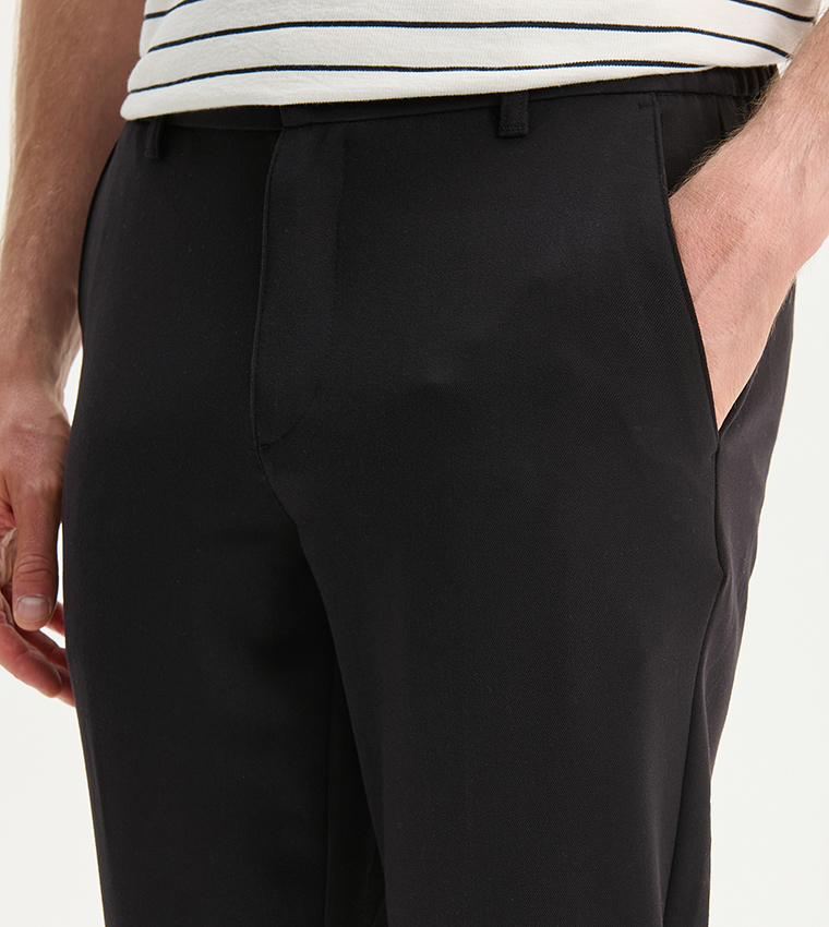 Solid Button-Closure Woven Trousers
