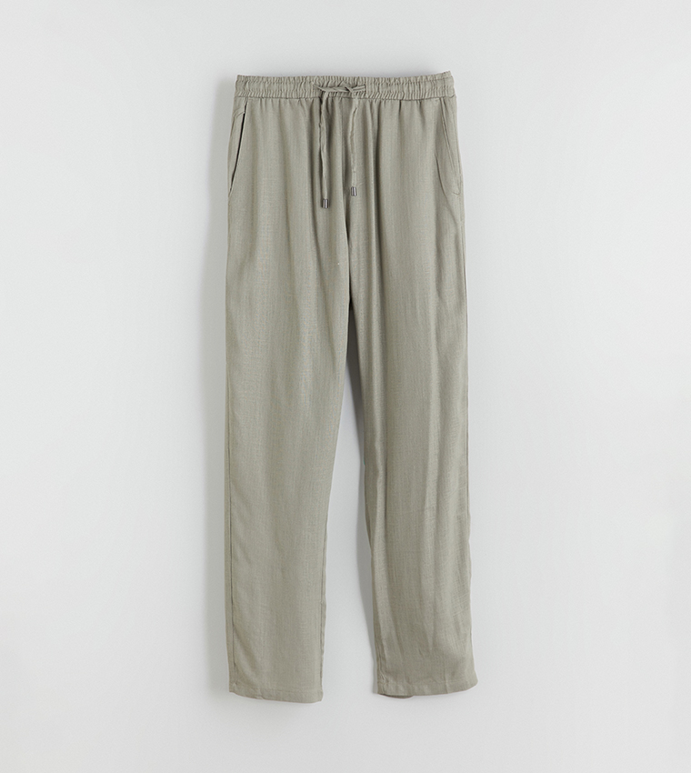 Mid Rise Linen Blend Trousers