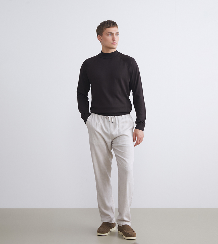 Mid Rise Linen Blend Trousers