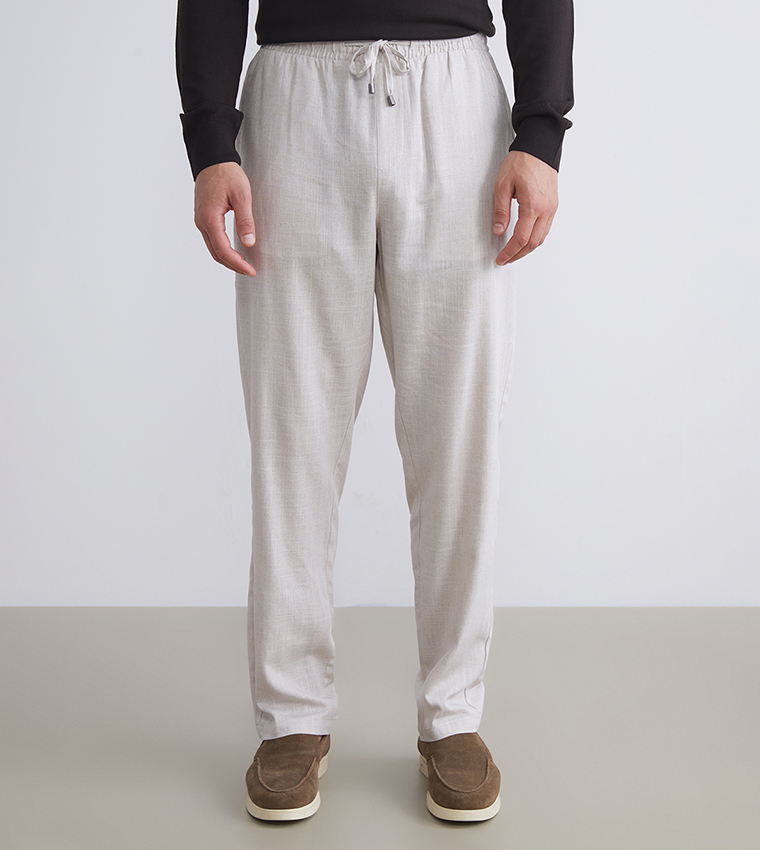 Mid Rise Linen Blend Trousers