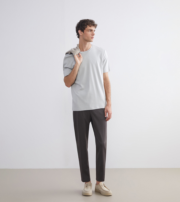 Solid Mid Rise Slim Fit Trousers