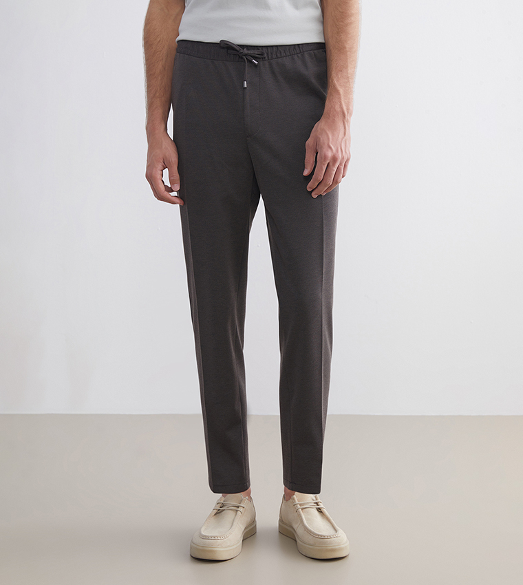 Solid Mid Rise Slim Fit Trousers