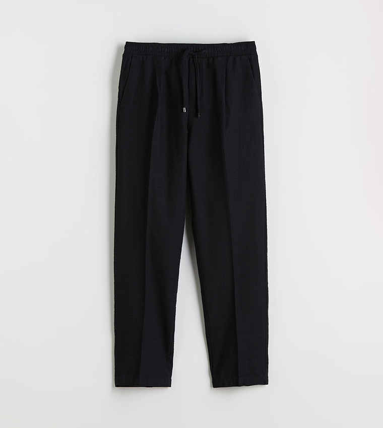 Solid Drawstring Waist Slim Fit Trousers