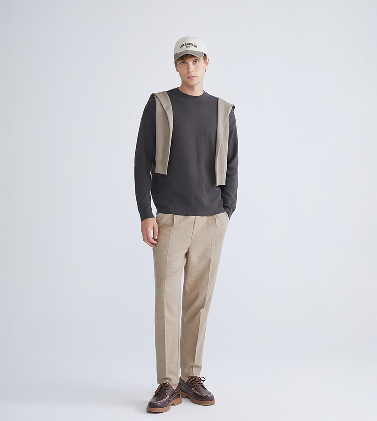 Linen Look Slim Fit Trousers