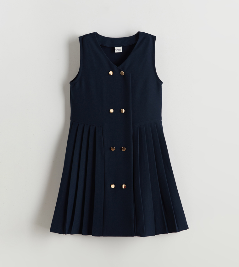 Solid Pleated Woven Midi Dress
