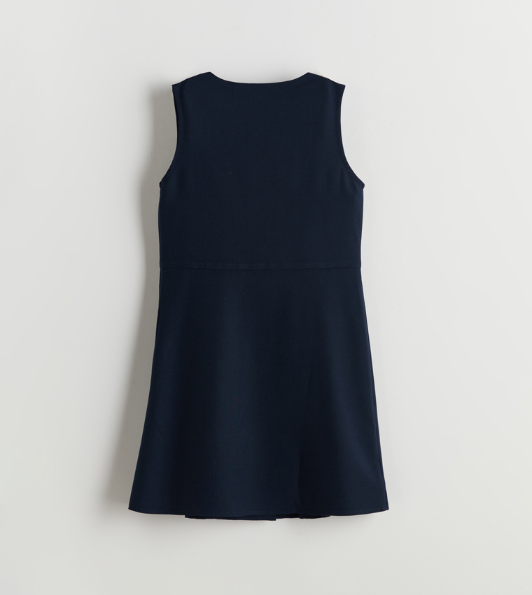 Solid Pleated Woven Midi Dress