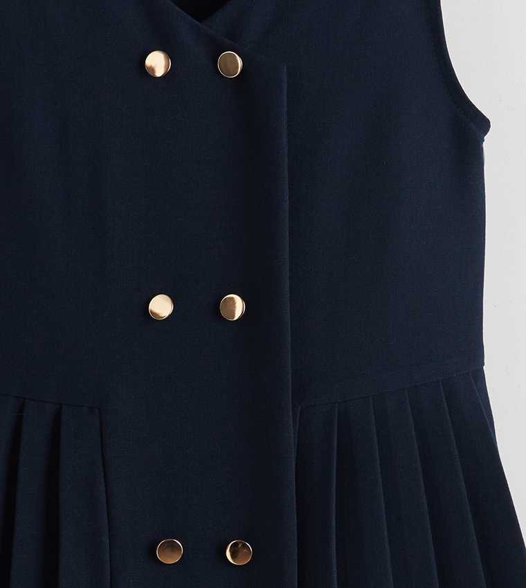 Solid Pleated Woven Midi Dress
