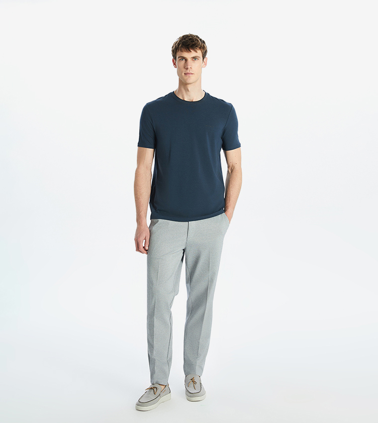 Solid Mid Rise Slim Fit Trousers