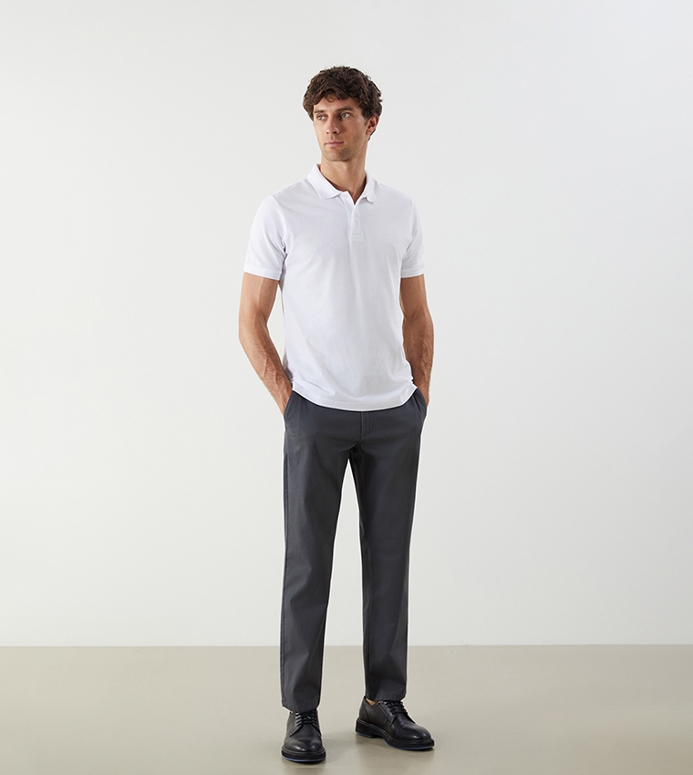 Solid Mid Rise Slim Fit Trousers