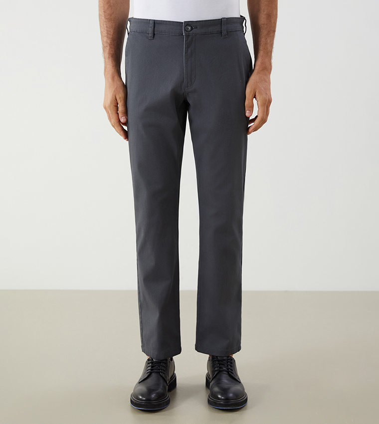 Solid Mid Rise Slim Fit Trousers