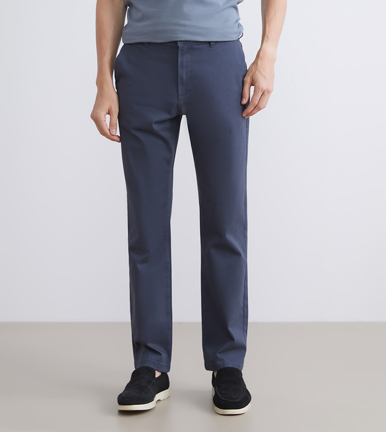 Solid Mid Rise Gabardine Chinos
