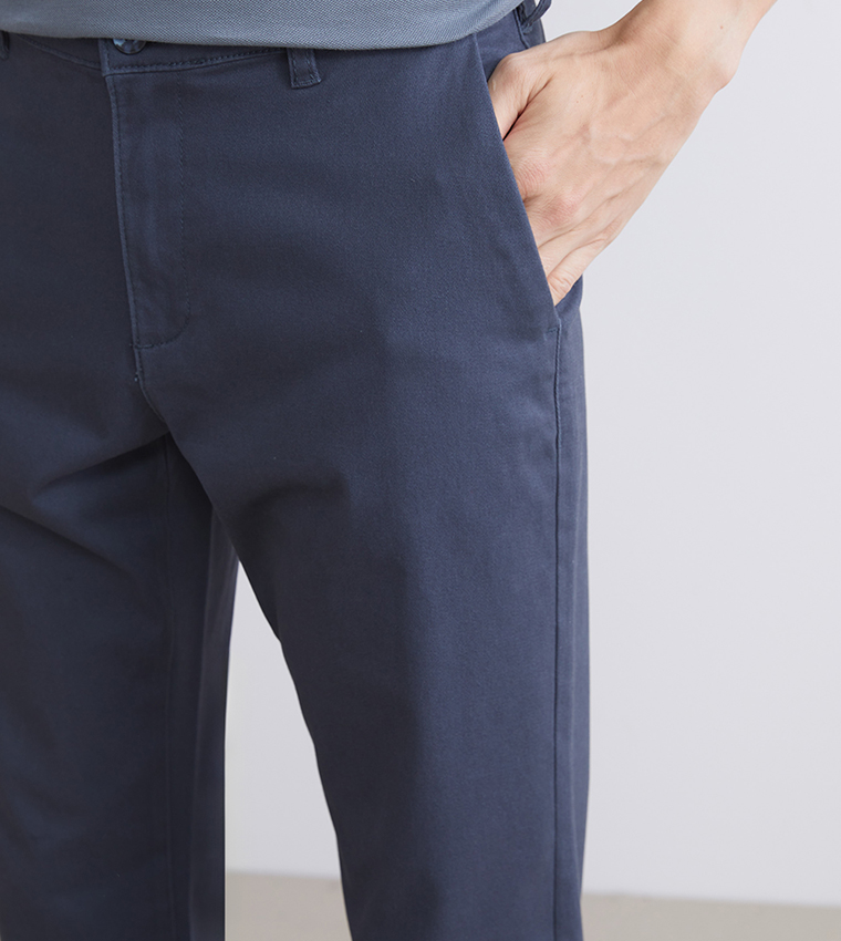Solid Mid Rise Gabardine Chinos
