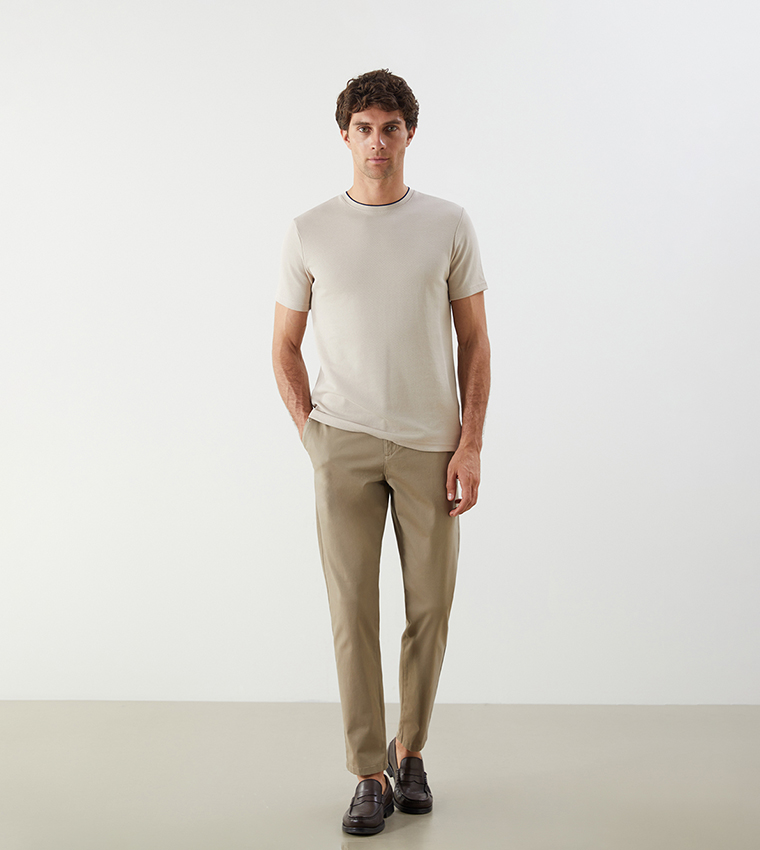 Solid Mid Rise Slim Fit Trousers