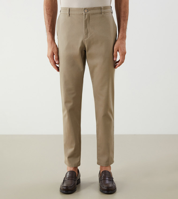 Solid Mid Rise Slim Fit Trousers