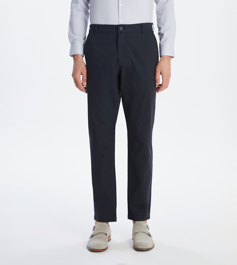 Solid Mid Rise Slim Fit Trousers
