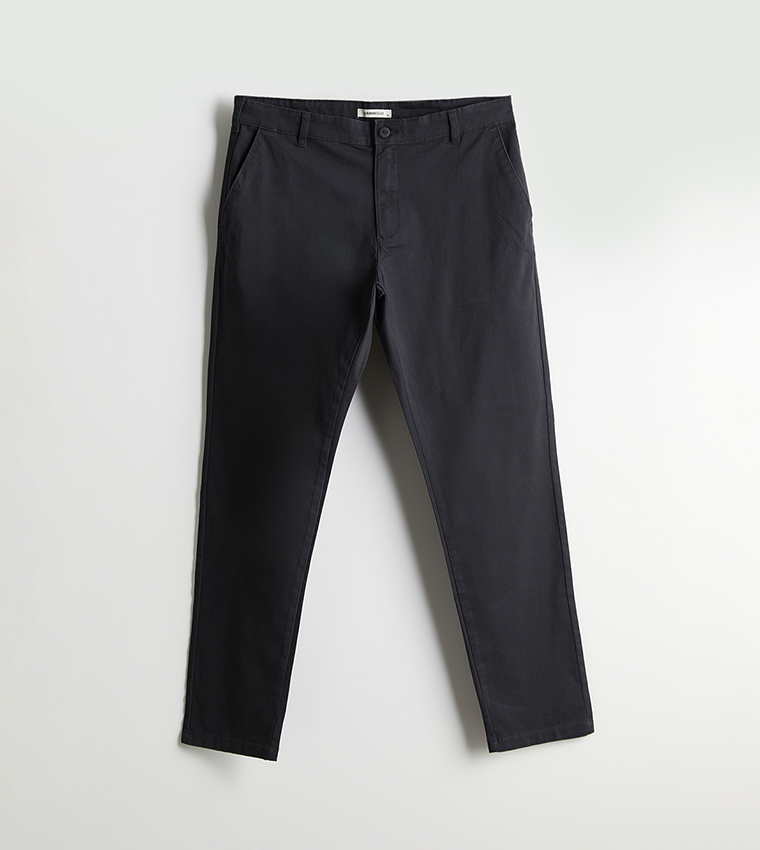 Solid Mid Rise Slim Fit Trousers