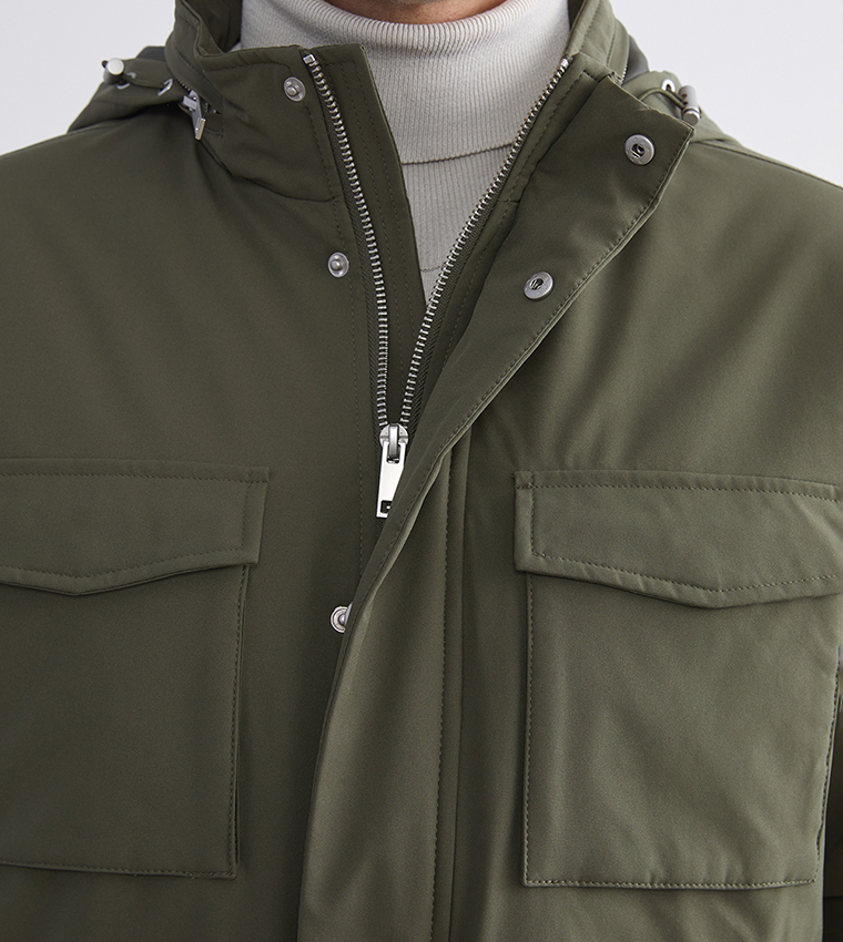 Solid Zip-Through Hooded Jacket