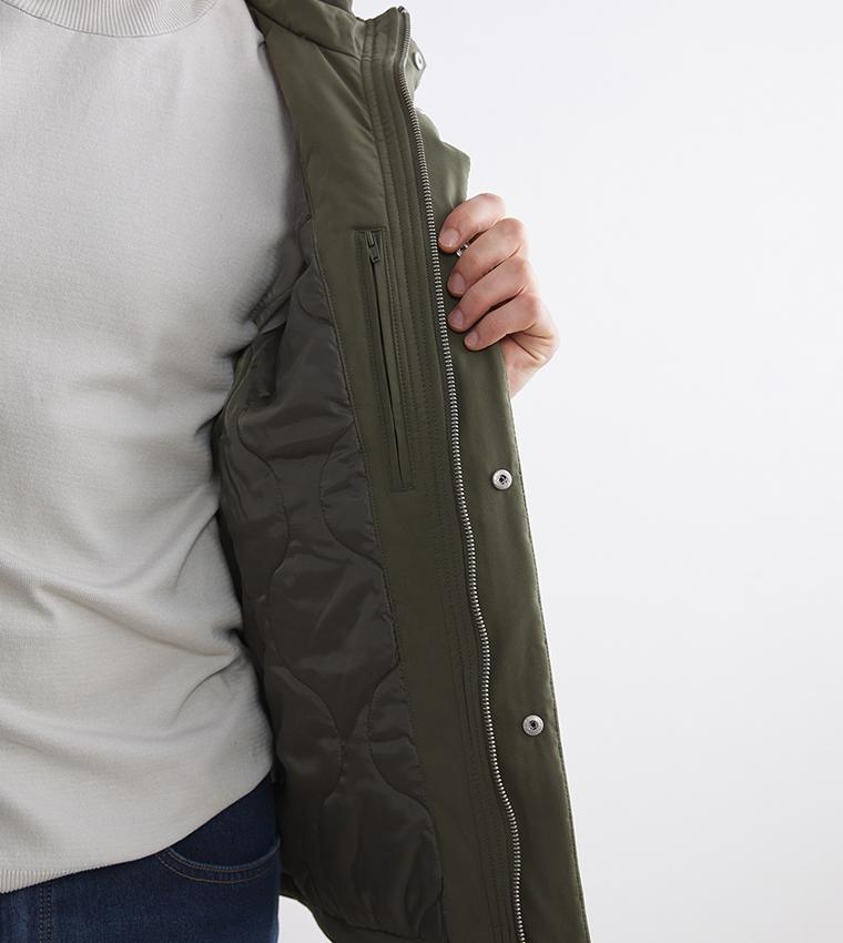 Solid Zip-Through Hooded Jacket
