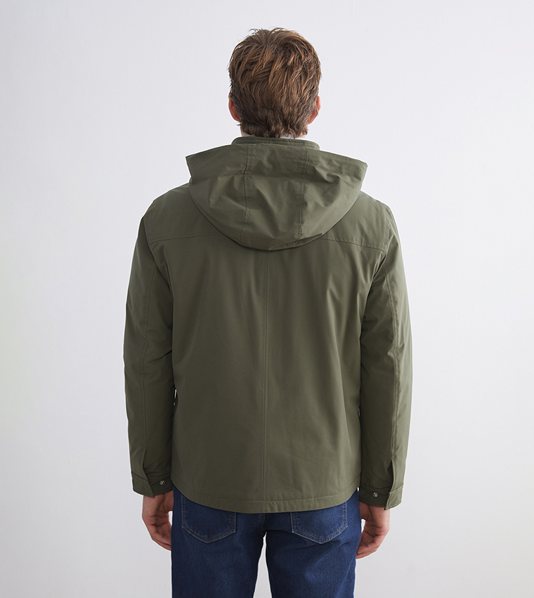Solid Zip-Through Hooded Jacket