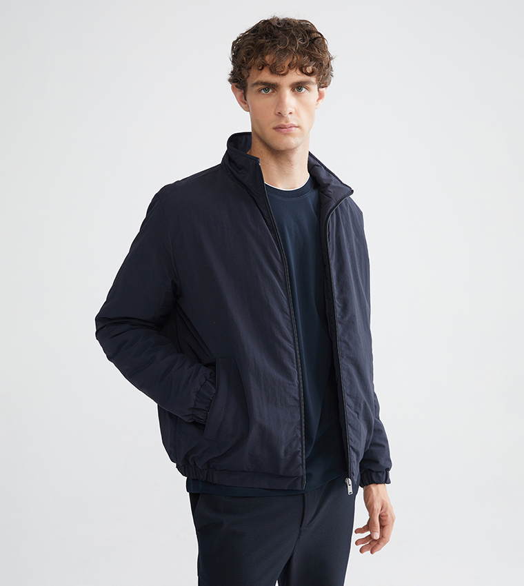Solid Long Sleeves Funnel Neck Jacket