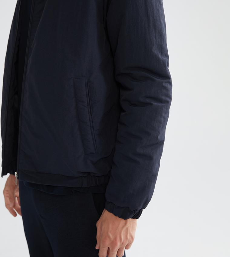 Solid Long Sleeves Funnel Neck Jacket