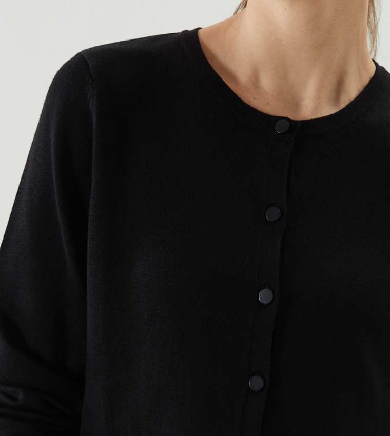 Solid Crew Neck Cardigan