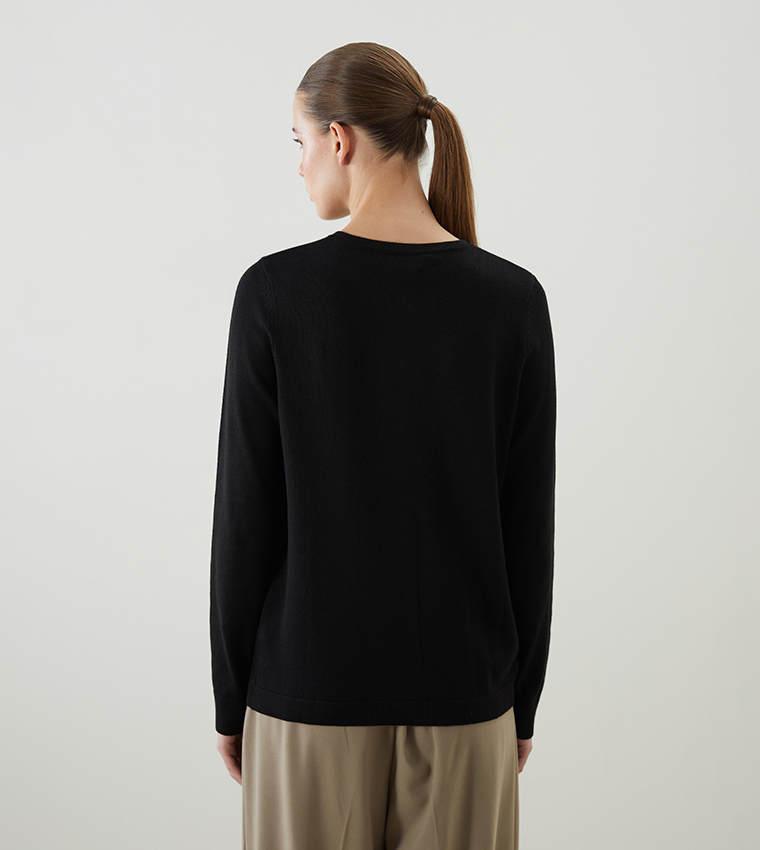 Solid Crew Neck Cardigan