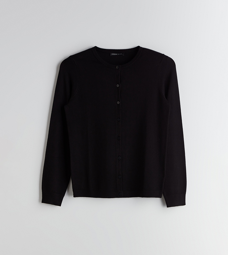 Solid Crew Neck Cardigan