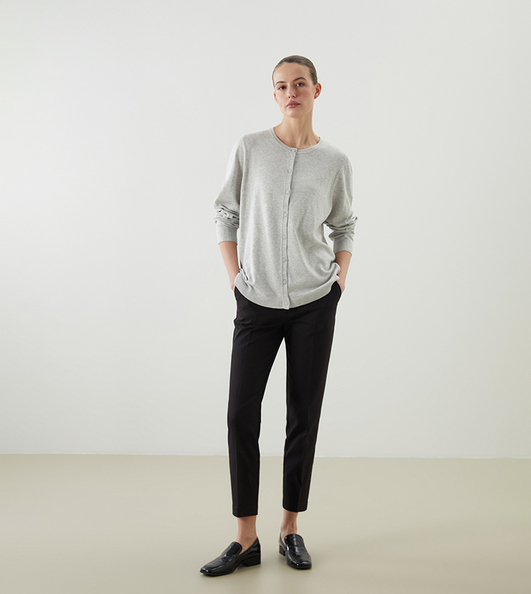 Solid Crew Neck Cardigan
