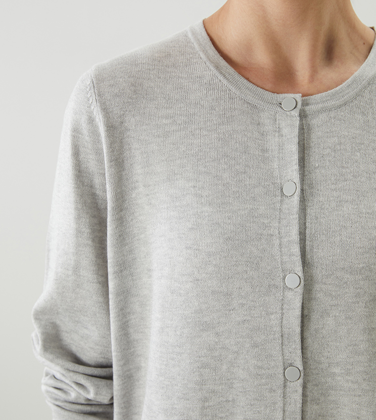 Solid Crew Neck Cardigan