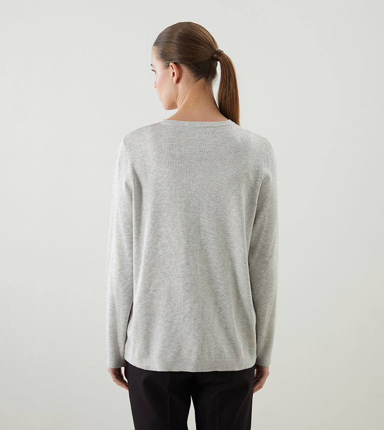 Solid Crew Neck Cardigan