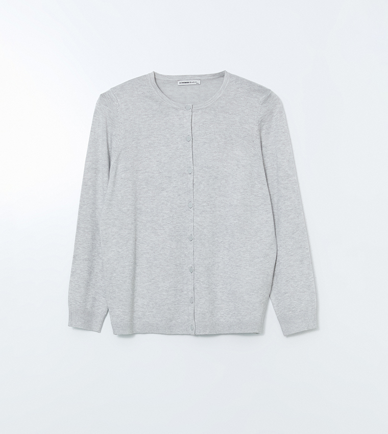 Solid Crew Neck Cardigan