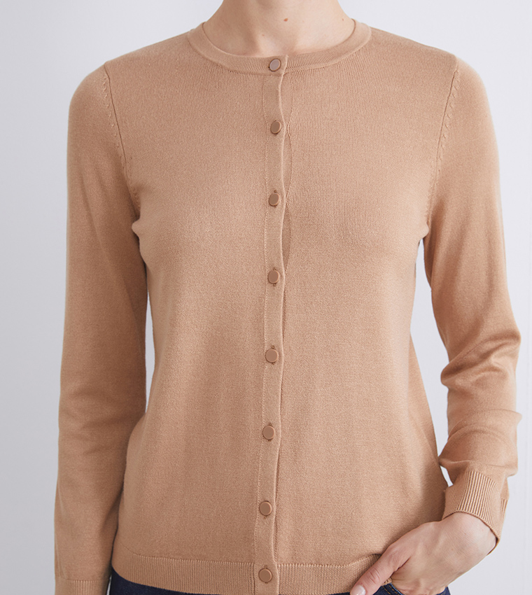 Solid Crew Neck Cardigan