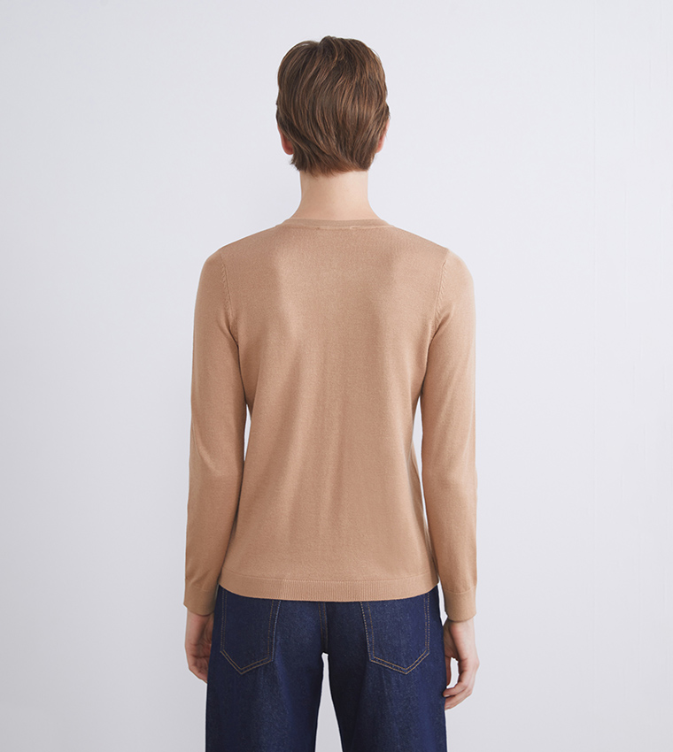 Solid Crew Neck Cardigan