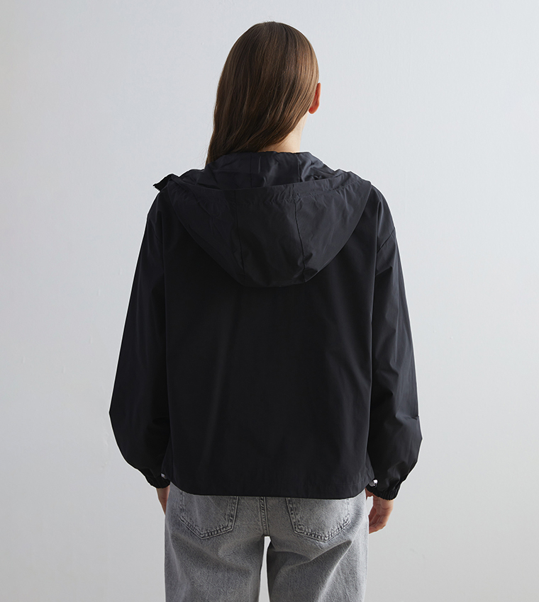 Solid Hooded Zip-Through Raincoat