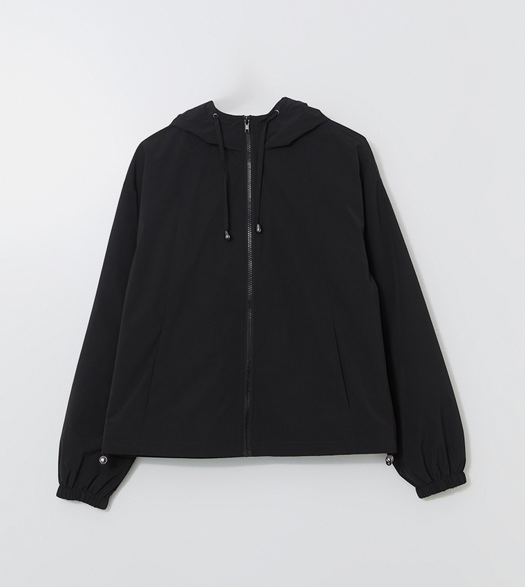 Solid Hooded Zip-Through Raincoat